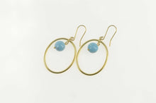 Load image into Gallery viewer, 14K Turquoise Dangle Oval Bead Statement Earrings Yellow Gold