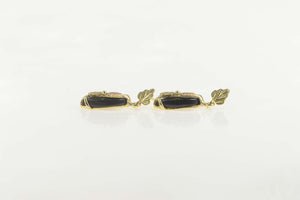 10K Black Hills Leaf Black Onyx Dangle Earrings Yellow Gold