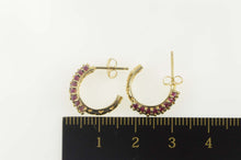 Load image into Gallery viewer, 14K Emerald Ruby Sapphire Encrusted Semi Hoop Earrings Yellow Gold