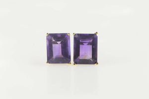 14K Amethyst Solitaire Emerald Cut Stud Earrings Yellow Gold