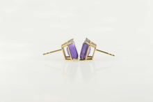 Load image into Gallery viewer, 14K Amethyst Solitaire Emerald Cut Stud Earrings Yellow Gold