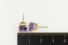 Load image into Gallery viewer, 14K Amethyst Solitaire Emerald Cut Stud Earrings Yellow Gold
