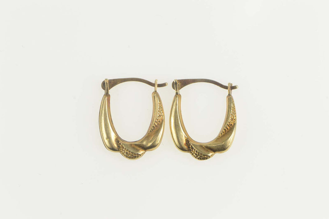 14K Puffy Twist Oval Scalloped Statement Hoop Earrings Yellow Gold