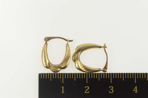 14K Puffy Twist Oval Scalloped Statement Hoop Earrings Yellow Gold