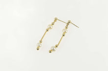 Load image into Gallery viewer, 14K Pearl Beaded Bar Dangle Statement Earrings Yellow Gold
