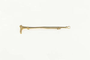 10K Carved Wood Handle Cane Retro Bar Pin/Brooch Yellow Gold