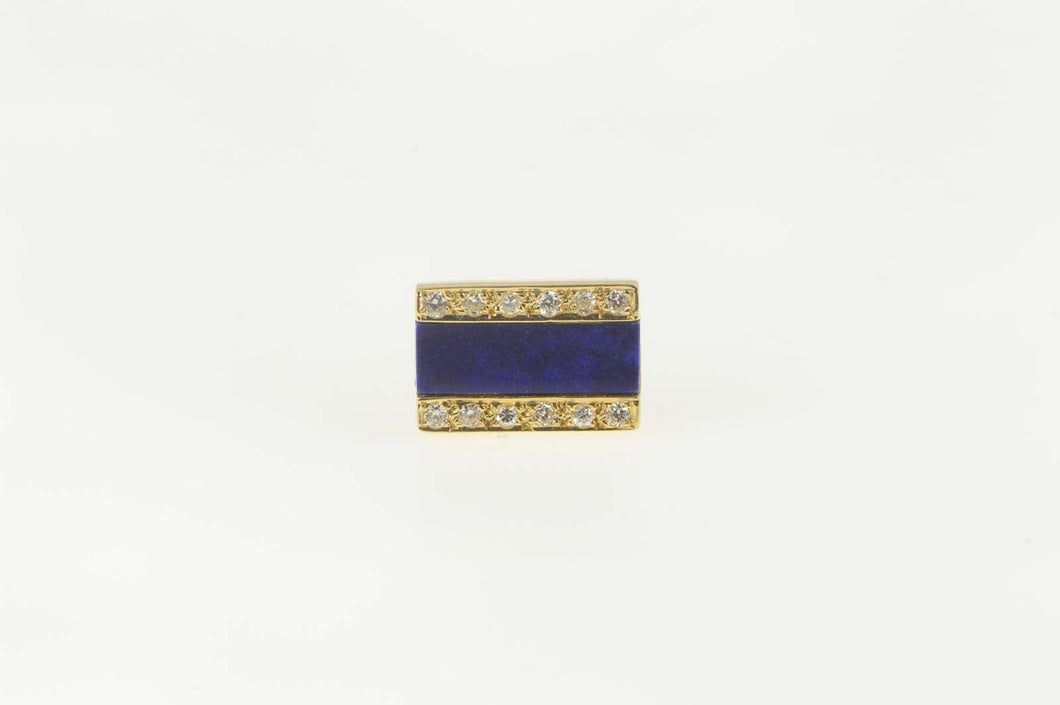 14K Retro Squared Lapis Lazuli Diamond Lapel Pin/Brooch Yellow Gold