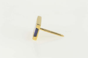 14K Retro Squared Lapis Lazuli Diamond Lapel Pin/Brooch Yellow Gold