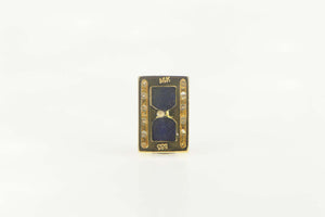 14K Retro Squared Lapis Lazuli Diamond Lapel Pin/Brooch Yellow Gold