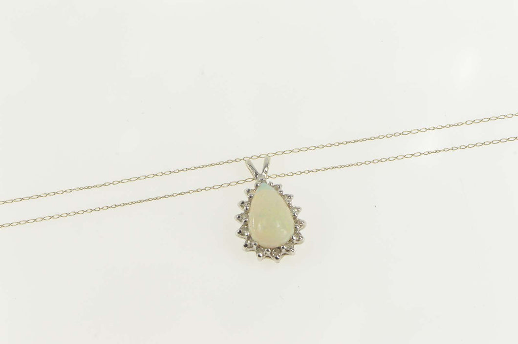 14K 1.55 Ctw Pear Opal Diamond Halo Chain Necklace 18.25