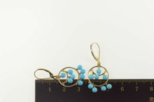 Load image into Gallery viewer, 14K Round Turquoise Fringe Dangle Circle Earrings Yellow Gold
