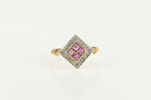 Load image into Gallery viewer, 10K Princess Ruby Diamond Halo Square Cluster Ring Size 6 Yellow Gold