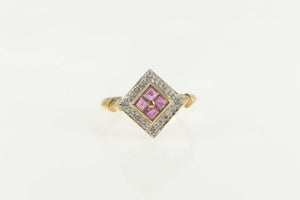 10K Princess Ruby Diamond Halo Square Cluster Ring Size 6 Yellow Gold