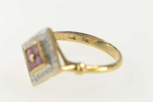 10K Princess Ruby Diamond Halo Square Cluster Ring Size 6 Yellow Gold