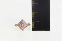 Load image into Gallery viewer, 10K Princess Ruby Diamond Halo Square Cluster Ring Size 6 Yellow Gold