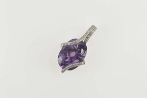 10K Oval Amethyst Diamond Wavy Statement Pendant White Gold