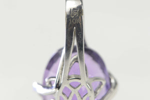 10K Oval Amethyst Diamond Wavy Statement Pendant White Gold