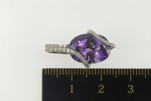10K Oval Amethyst Diamond Wavy Statement Pendant White Gold