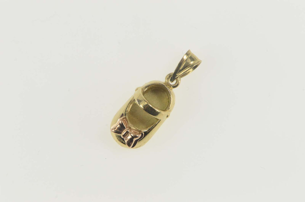 14K Two Tone Bow Mary Jane Shoe Baby Slipper Charm/Pendant Yellow Gold
