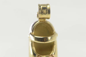 14K Two Tone Bow Mary Jane Shoe Baby Slipper Charm/Pendant Yellow Gold