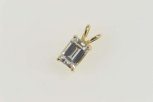 14K Emerald Cut Solitaire Classic CZ Statement Pendant Yellow Gold