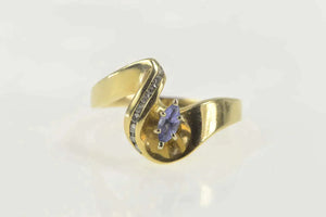 14K Marquise Tanzanite Diamond Wavy Design Ring Size 9.5 Yellow Gold