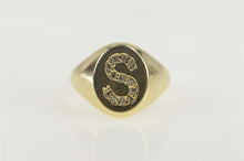 Load image into Gallery viewer, 14K Diamond S Monogram Name Letter Initial Signet Ring Size 5.25 Yellow Gold