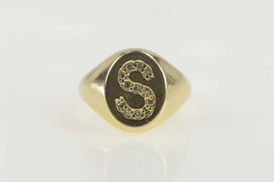 14K Diamond S Monogram Name Letter Initial Signet Ring Size 5.25 Yellow Gold