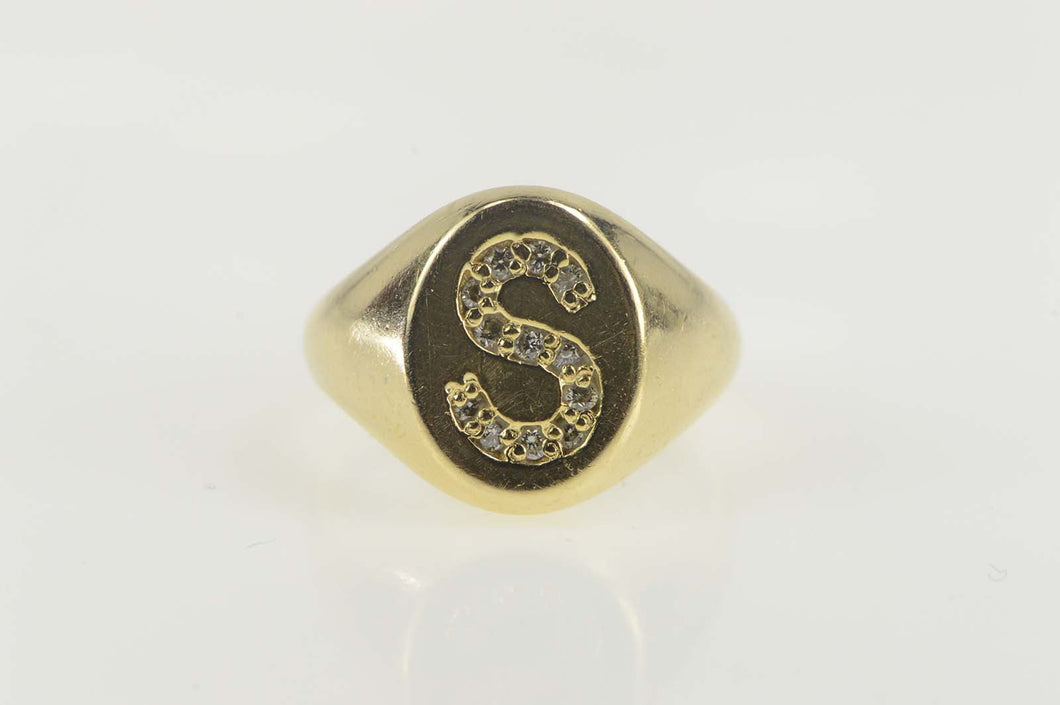 14K Diamond S Monogram Name Letter Initial Signet Ring Size 5.25 Yellow Gold