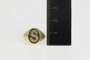 14K Diamond S Monogram Name Letter Initial Signet Ring Size 5.25 Yellow Gold