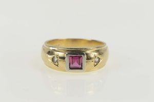 14K Princess Syn. Ruby Diamond Accent Band Ring Size 6.25 Yellow Gold