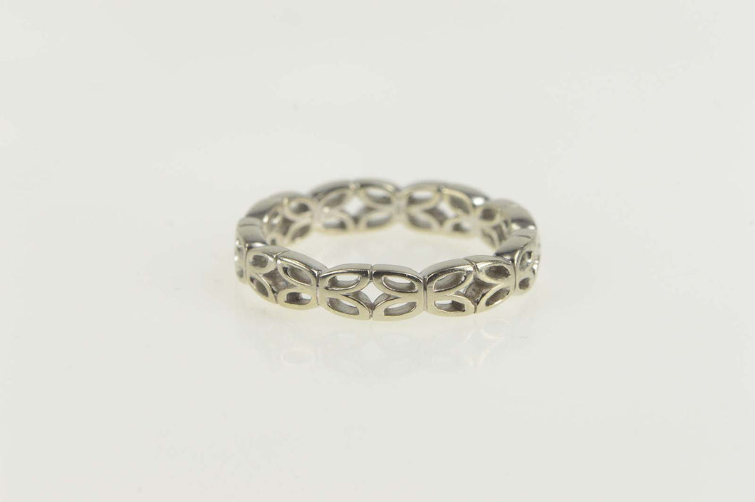 14K Geometric Flower Pattern Stackable Band Ring Size 6 White Gold