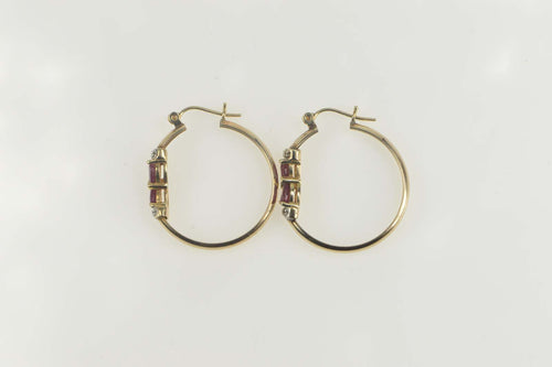 10K Marquise Ruby Diamond Accent Hoop Earrings Yellow Gold