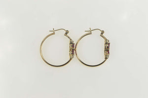 10K Marquise Ruby Diamond Accent Hoop Earrings Yellow Gold