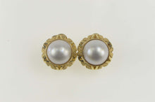 Load image into Gallery viewer, 14K Ornate 1960&#39;s Retro Pearl French Clip Earrings Yellow Gold