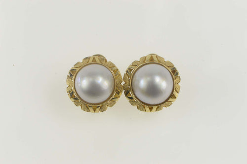 14K Ornate 1960's Retro Pearl French Clip Earrings Yellow Gold