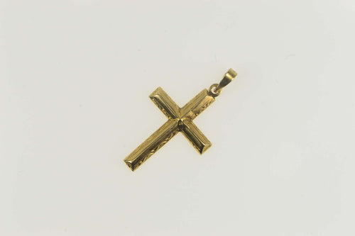 14K Retro Ornate Etched Cross Christian Faith Pendant Yellow Gold