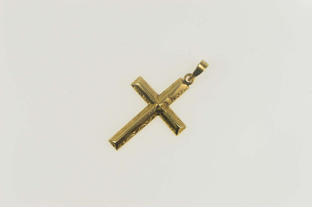 14K Retro Ornate Etched Cross Christian Faith Pendant Yellow Gold