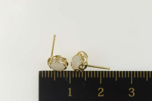 14K Round Natural Opal Simple Stud Earrings Yellow Gold