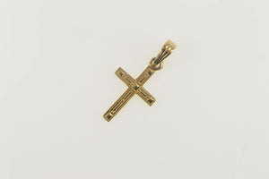 14K Retro Pinstripped Cross Christian Symbol Charm/Pendant Yellow Gold