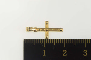 14K Retro Pinstripped Cross Christian Symbol Charm/Pendant Yellow Gold