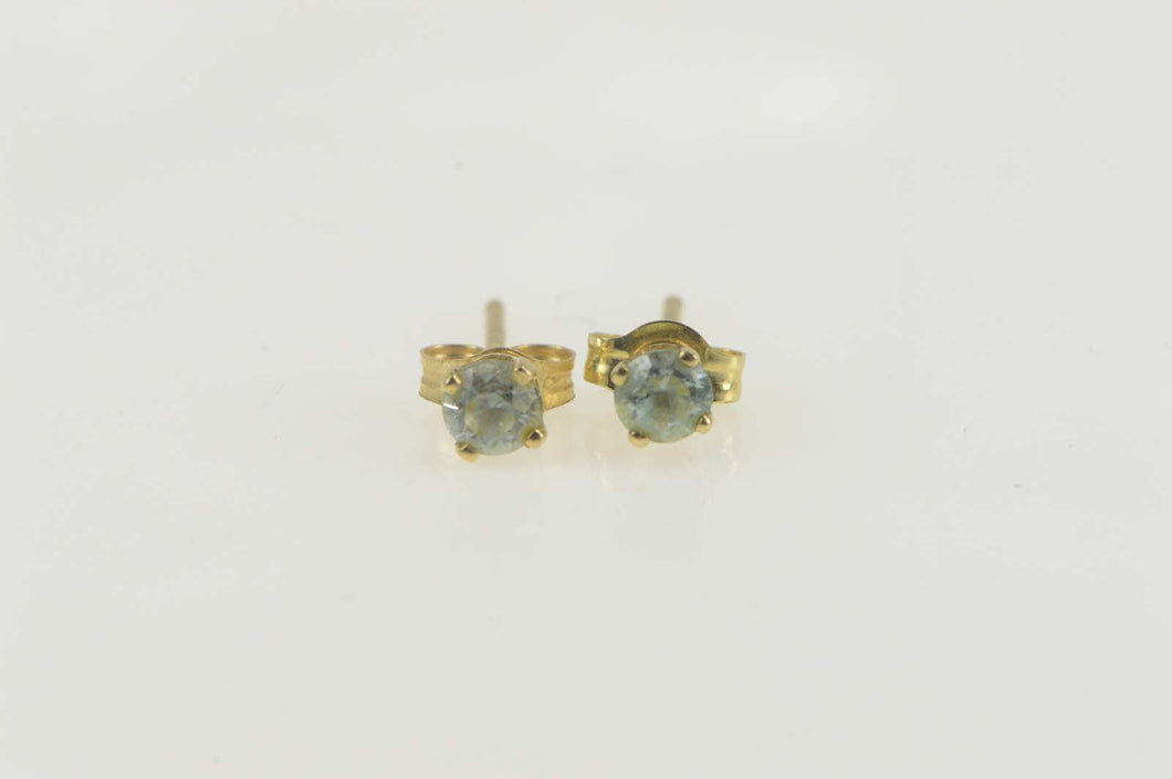 14K Round Syn. Blue Topaz Solitaire Stud Earrings Yellow Gold