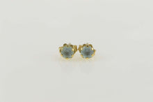 Load image into Gallery viewer, 14K Round Blue Topaz Solitaire Retro Stud Earrings Yellow Gold