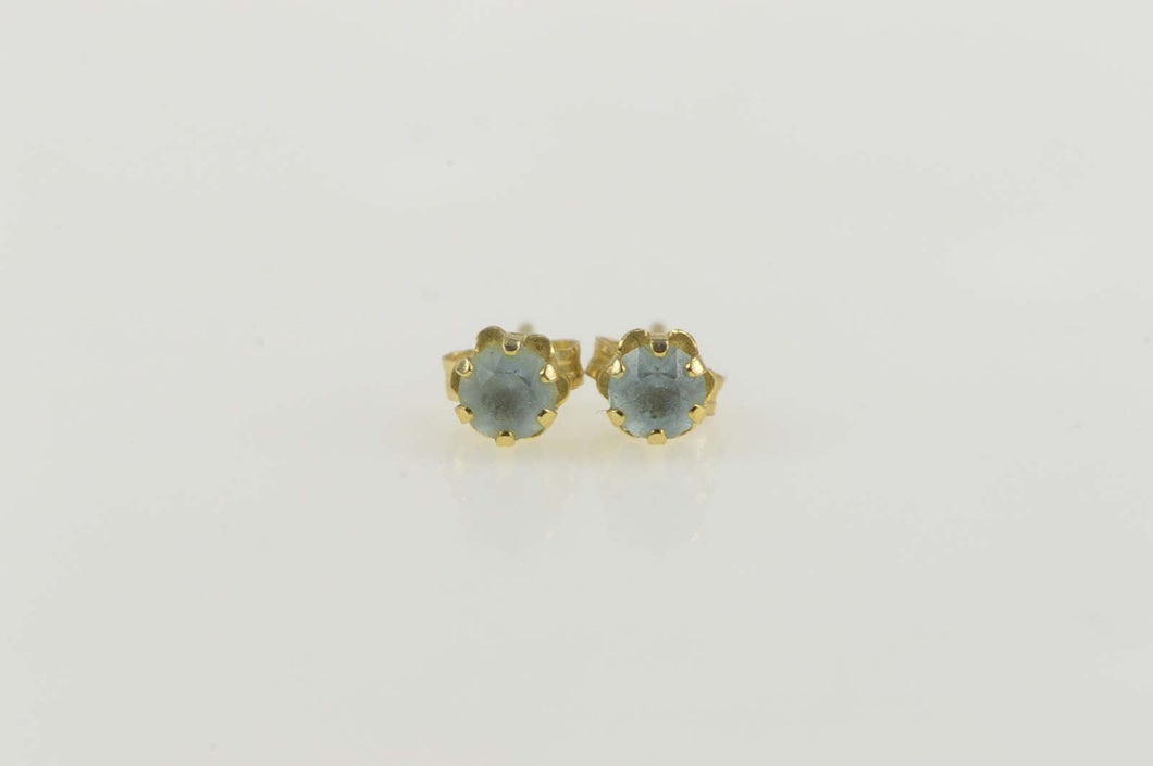 14K Round Blue Topaz Solitaire Retro Stud Earrings Yellow Gold