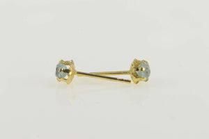 14K Round Blue Topaz Solitaire Retro Stud Earrings Yellow Gold