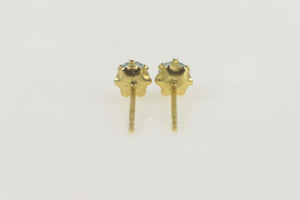 14K Round Blue Topaz Solitaire Retro Stud Earrings Yellow Gold