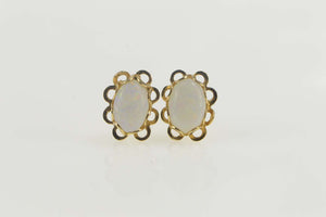 14K Scalloped Trim Natural Opal Oval Stud Earrings Yellow Gold
