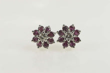 Load image into Gallery viewer, 14K Diamond Ruby Halo Flower Cluster Stud Earrings White Gold