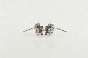 14K Diamond Ruby Halo Flower Cluster Stud Earrings White Gold