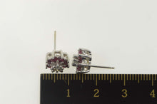 Load image into Gallery viewer, 14K Diamond Ruby Halo Flower Cluster Stud Earrings White Gold